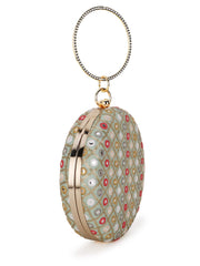 Gala Mirror Work Embellished Faux Silk Clutch