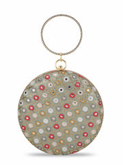 Gala Mirror Work Embellished Faux Silk Clutch
