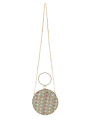 Gala Mirror Work Embellished Faux Silk Clutch