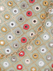 Gala Mirror Work Embellished Faux Silk Clutch