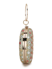 Gala Mirror Work Embellished Faux Silk Clutch