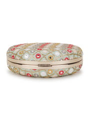 Gala Mirror Work Embellished Faux Silk Clutch