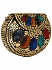 Jewel Mosaic Design Metal Work Party Clutch