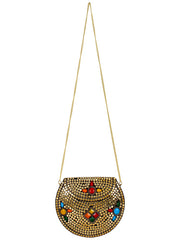 Jewel Mosaic Design Metal and Stone Work Party Clutch