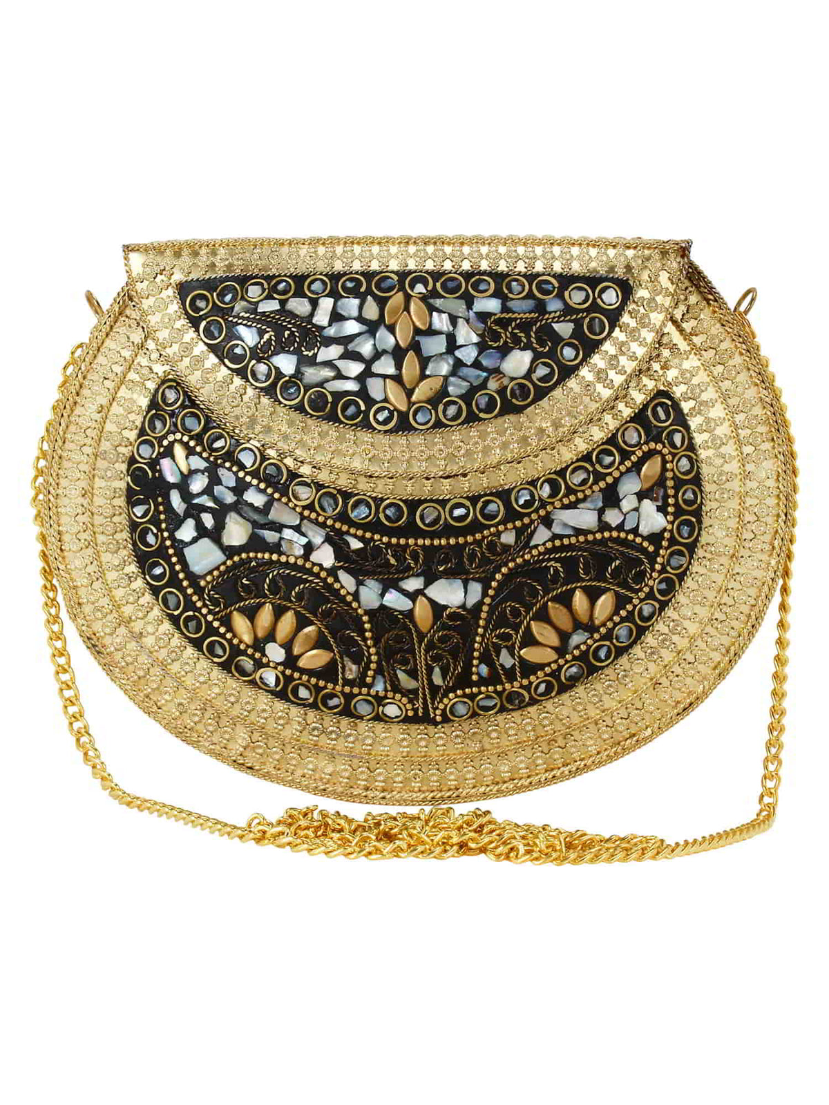 Jewel Mosaic Design Stone Work Party Clutch