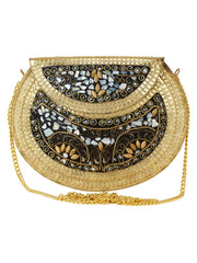 Jewel Mosaic Design Stone Work Party Clutch