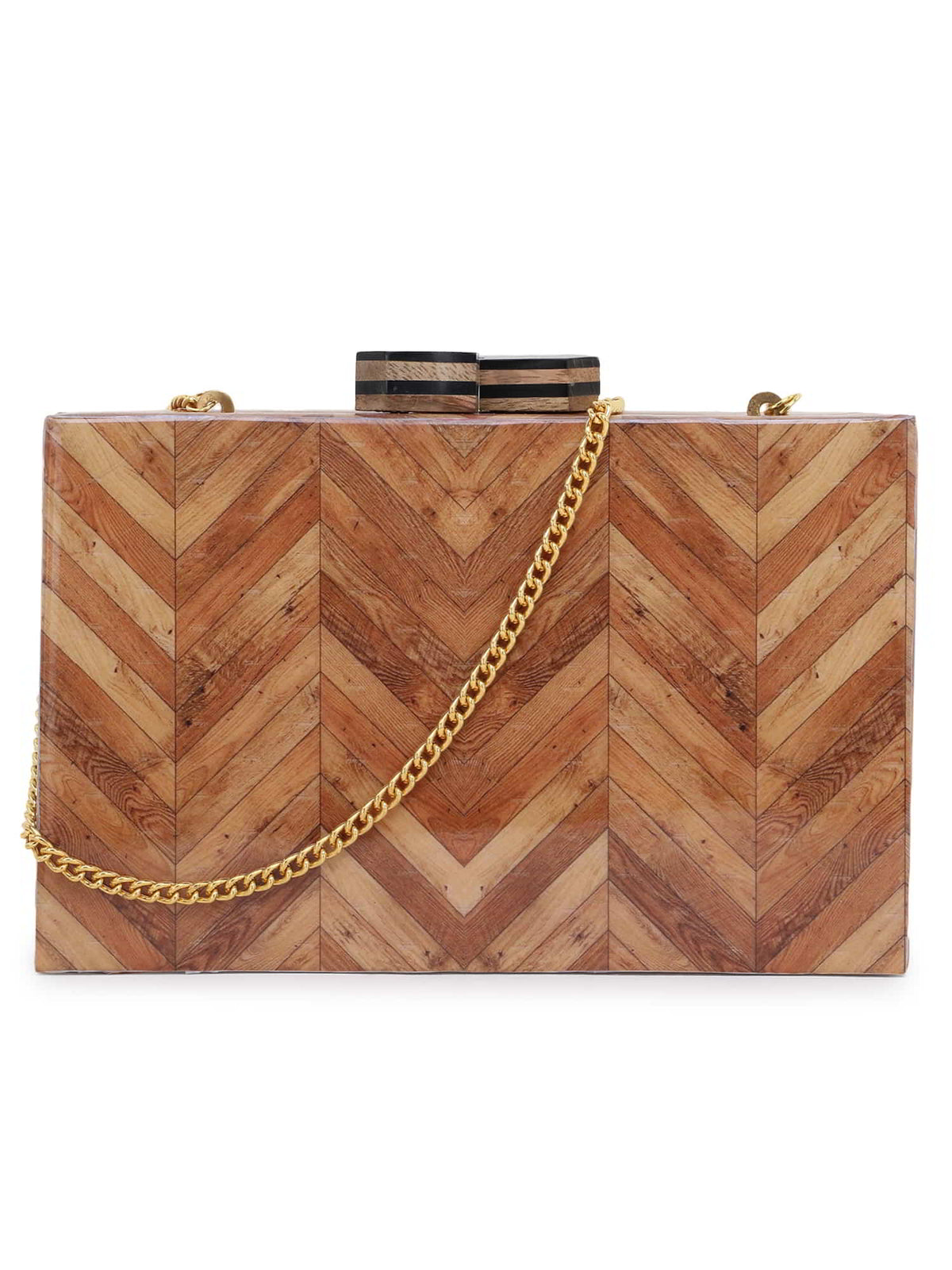 Timber Chevron Wooden Clutch