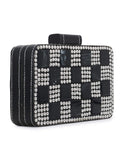 Marble Metal & Fabric Checked Box Clutch