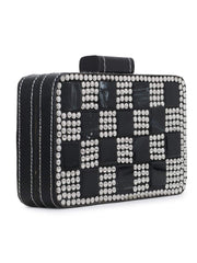 Marble Metal & Fabric Checked Box Clutch