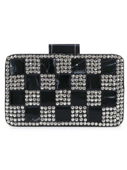 Marble Metal & Fabric Checked Box Clutch