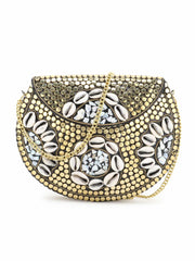 Mosaic Metal & Shells Embellished Clutch