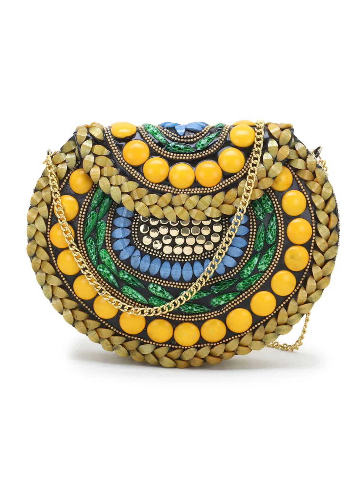Mosaic Metal Clutch with Stone Work