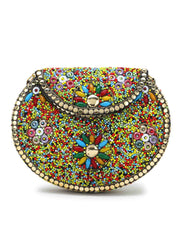 Mosaic Beaded Metal Clutch