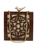 Balk Wooden Abstract Wooden Sequined Clutch