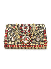 Mosaic Embellished Metal Clutch