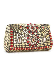 Mosaic Embellished Metal Clutch