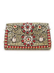 Mosaic Embellished Metal Clutch