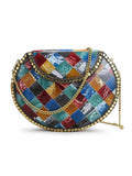 Mosaic Marble Finish Metal Clutch