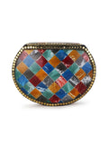 Mosaic Marble Finish Metal Clutch