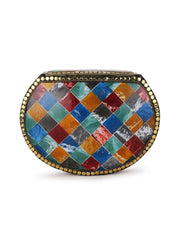 Mosaic Marble Finish Metal Clutch