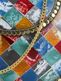 Mosaic Marble Finish Metal Clutch