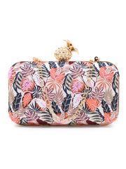 Adorn Printed Satin Botanical Embroidered Clutch