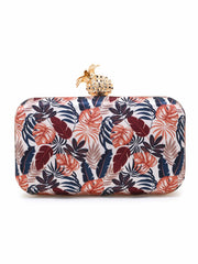 Adorn Printed Satin Botanical Embroidered Clutch