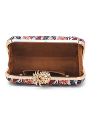 Adorn Printed Satin Botanical Embroidered Clutch