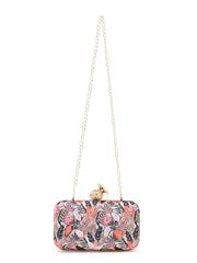 Adorn Printed Satin Botanical Embroidered Clutch