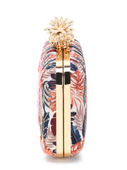 Adorn Printed Satin Botanical Embroidered Clutch