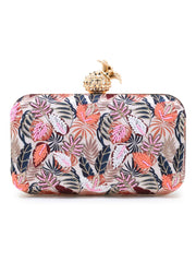 Adorn Printed Satin Botanical Embroidered Clutch