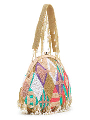 Pochette Faux Silk Geometric Embellished Bead Work Clutch
