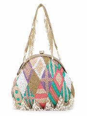 Pochette Faux Silk Geometric Embellished Bead Work Clutch