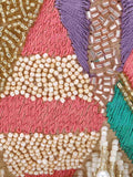Pochette Faux Silk Geometric Embellished Bead Work Clutch