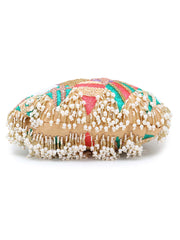Pochette Faux Silk Geometric Embellished Bead Work Clutch