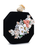 Adorn Velvet Floral Embellished Clutch