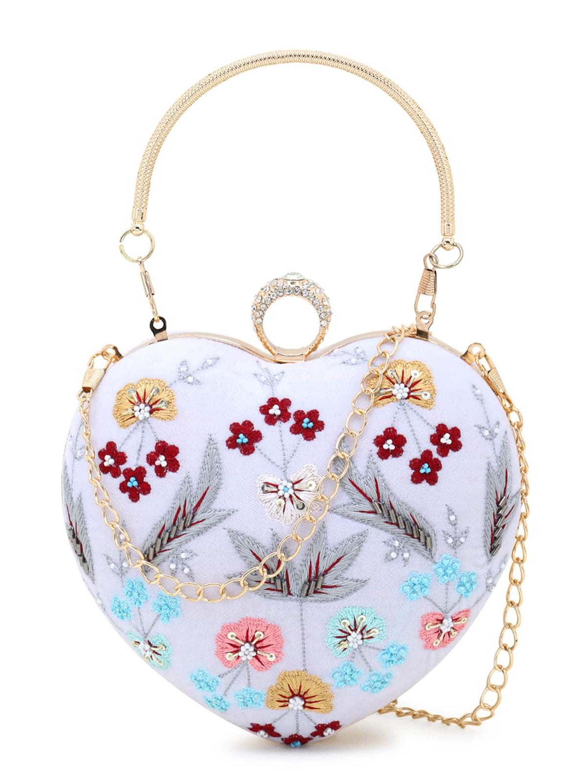 Love Velvet Floral Embroidered Heart shaped Clutch