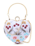 Love Velvet Floral Embroidered Heart shaped Clutch
