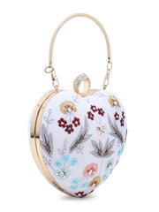 Love Velvet Floral Embroidered Heart shaped Clutch
