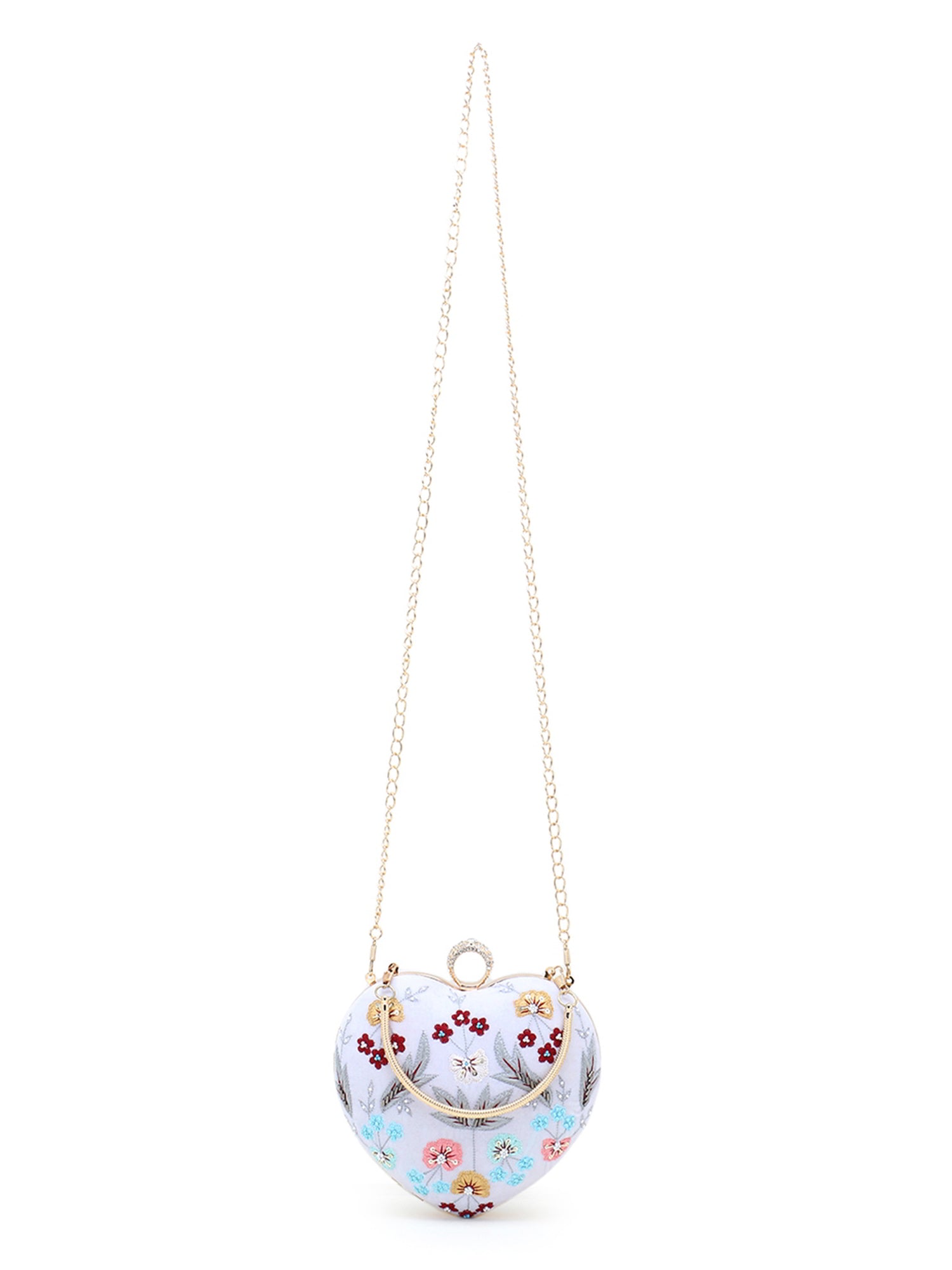 Love Velvet Floral Embroidered Heart shaped Clutch