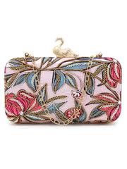 Adorn Printed Satin Floral Embellished Clutch
