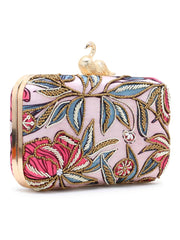 Adorn Printed Satin Floral Embellished Clutch