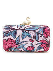 Adorn Printed Satin Floral Embellished Clutch