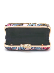 Adorn Printed Satin Floral Embellished Clutch