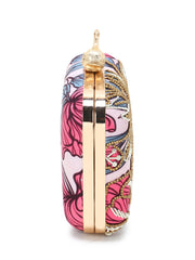 Adorn Printed Satin Floral Embellished Clutch