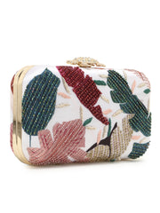 AdornPrinted Embellished Satin Clutch
