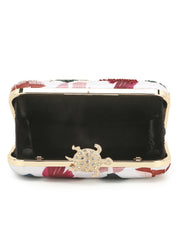 AdornPrinted Embellished Satin Clutch