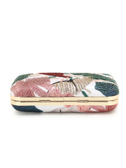 AdornPrinted Embellished Satin Clutch