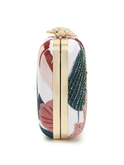 AdornPrinted Embellished Satin Clutch