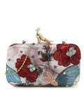 Adorn Printed Embellished Satin Clutch